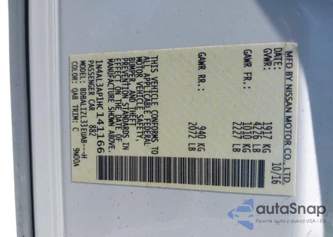 2017 Nissan Altima 2.5 Sv из США, поврежденный, VIN 1N4AL3AP1HC141166